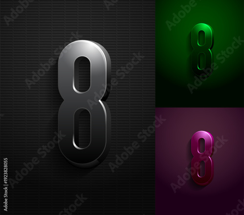 3d dark number 8, condensed gloomy numeral eight, vector illustration 10eps.