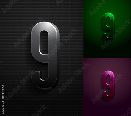 3d dark number 9, condensed gloomy numeral nine, vector illustration 10eps.