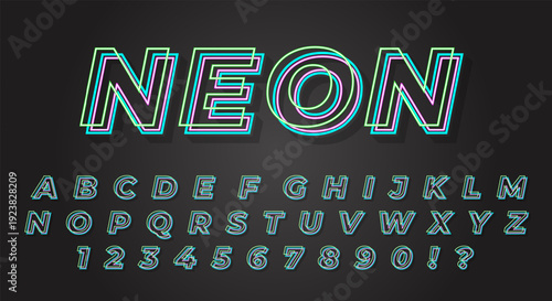 Neon Multi Outline Font - Retro Futuristic Rainbow Colored Alphabet