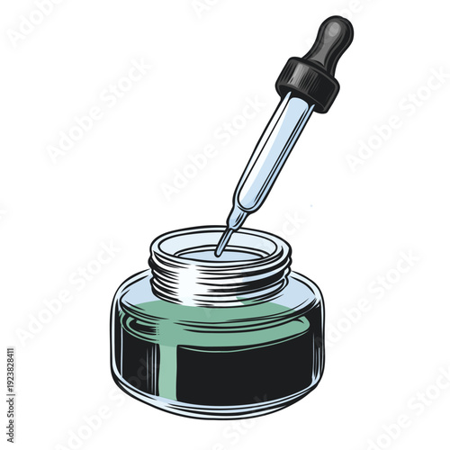 Treatment and care. Face serum. Bottler for cosmetics with pipette with lotion. Package for cosmetics. Skincare concept. Vector