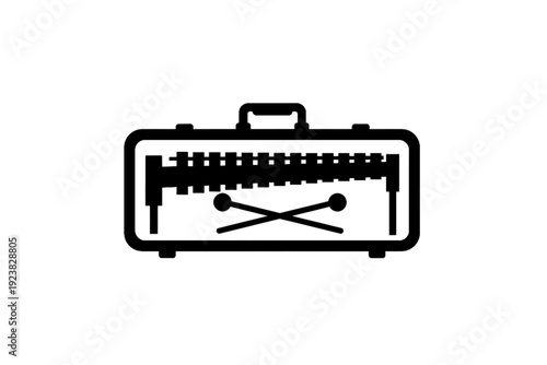 Musical Icon: A minimalist icon presents a detailed depiction of a xylophone and mallet, ready to resonate, exuding a sense of musical harmony and rhythmic allure.