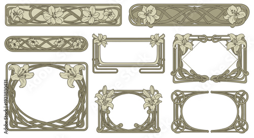 Art Nouveau Botanical Vector Borders and Elegant Vintage Frames