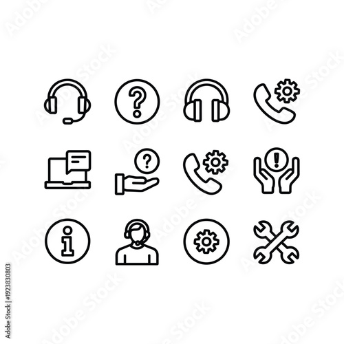 Black line for customer service support and repair line black white background headset