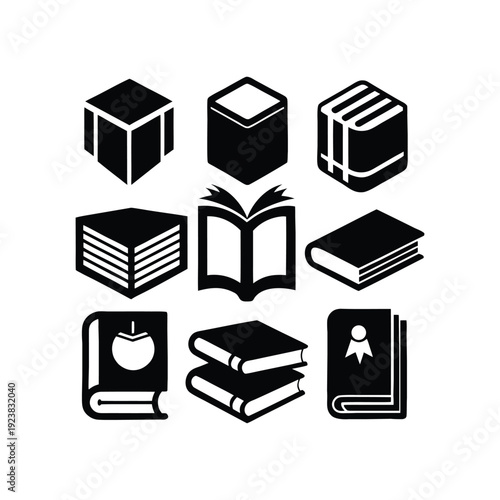 Black and White Education Vector Icons Featuring Books Knowledge and Learning.