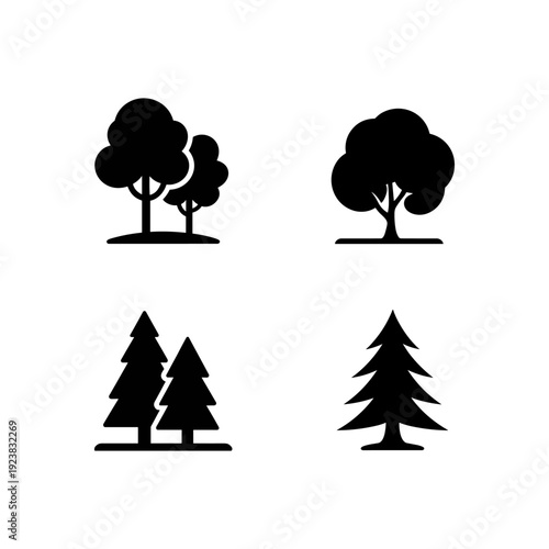 different types of tree set silhouettes nature concepts vector illustration isolated on white background.