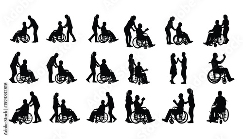 Diverse disabled women silhouettes collection
