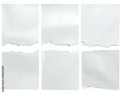 Six white paper sheets torn in half, creating a dark void