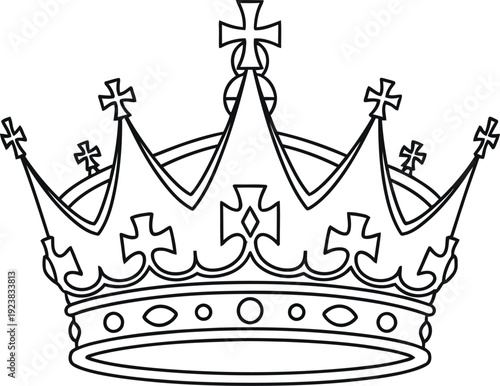 A black and white line drawing of a crown