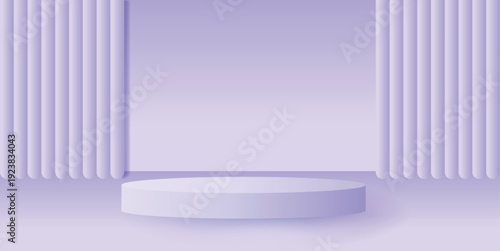 Elegant Podium Stage: A minimalist, pastel purple podium stage with soft, rounded architectural elements offers a refined backdrop for product showcases and presentations. 