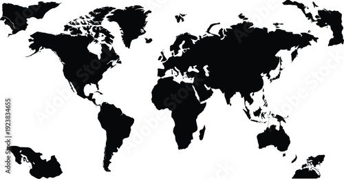 Minimal World Map Silhouette Vector Illustration Showing Global Continents Geography Travel Navigation Education Black Modern Design Collection