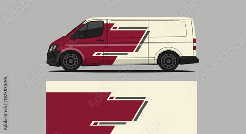 Profile View of a White Van with Red Graphic Stripe for Branding and Delivery.