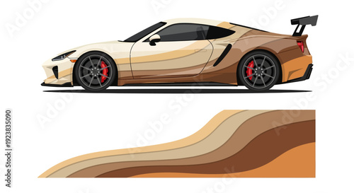 Golden Sports Car Illustration with Sleek Side Profile and Glossy Finish.