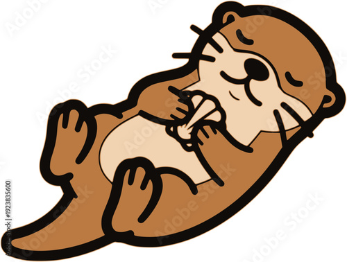 Playful Sea Otter Floating on Back and Holding Food Vector