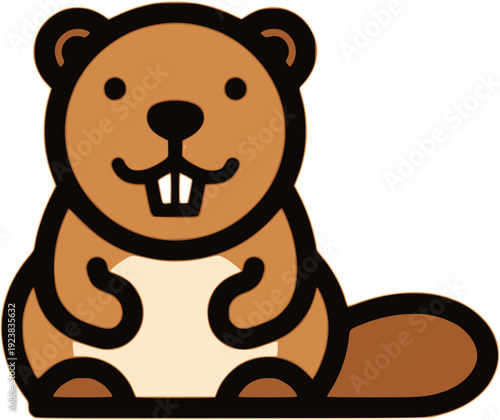 Happy Baby Beaver Sitting with Wood Tail Vector Illustration