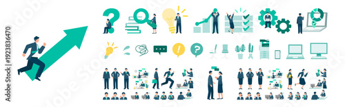 Businessman and Businesswoman Pose Set Driving Digital Transformation and Operational Reform Concept Illustration