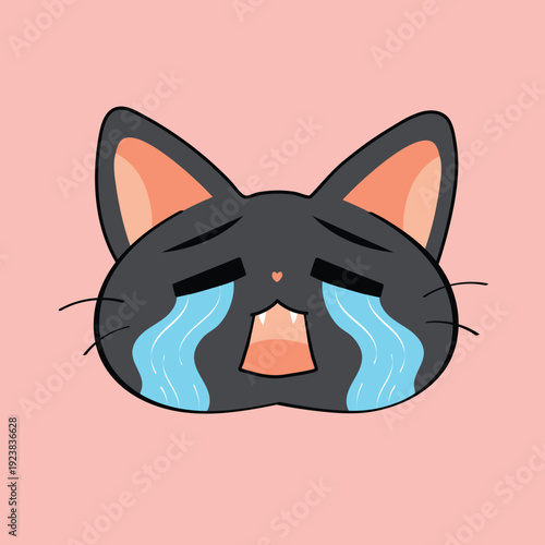 Cute Gray cat crying with big tears on pink background