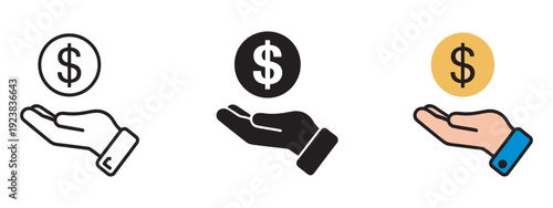 Financial Investment Vector Icons, Assistance Generosity Symbols, Financial Support Concept, Flat Illustration Set