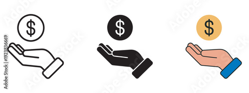 Financial Investment Icon Set, Financial Assistance Generosity Symbols, Money Growth Vector Illustration Collection