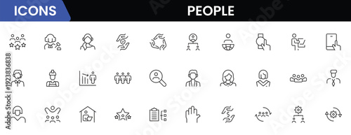 People icon set in flat style. Line icon set. Management line icons. Line Business People. Human resources. office management. Vector illustration.