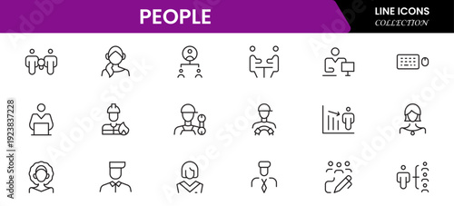 People icon set in flat style. Line icon set. Management line icons. Line Business People. Human resources. office management. Vector illustration.