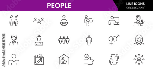 People icon set in flat style. Line icon set. Management line icons. Line Business People. Human resources. office management. Vector illustration.