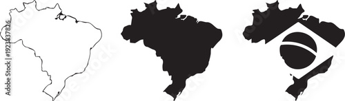 Various black and white outline and silhouette maps of brazil showcasing different visual styles and representations of the country's geography