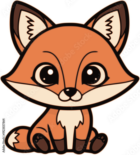Sweet Little Red Fox Sitting Front View Vector Illustration