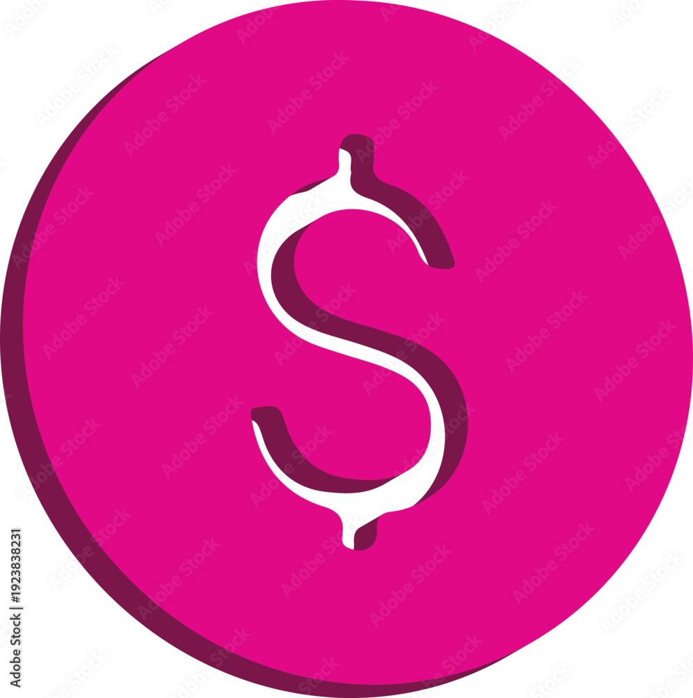 Fototapeta premium 3D Icon Dollar Currency Symbol Pink Round Button Finance Money Sign Modern Glossy Minimal UI Element Isolated Design Transparent Background