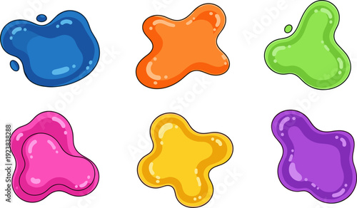 Six Colorful Pixel Art Blobs On White Background with Highlights