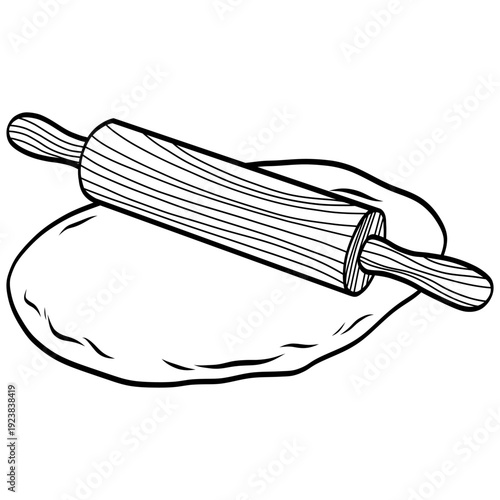 Rolling Pin Dough Flour Baking Illustration Outline Drawing