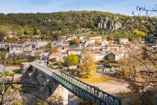 View of the village of Vogüé, in the Ardèche department, France.