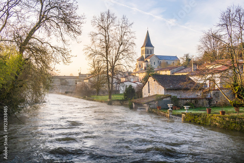 Charente River is in flood in Verteuil-sur-Charente village - France