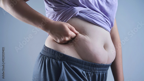 Person measuring their stomach area for body tracking or health monitoring.