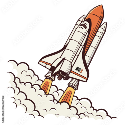 Space Shuttle Launching with Orange and White Colors