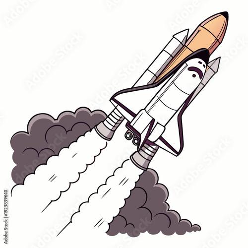Cartoon style of a space shuttle launching rocket