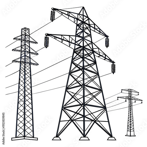 Ultra clean depiction of industrial power towers electricity