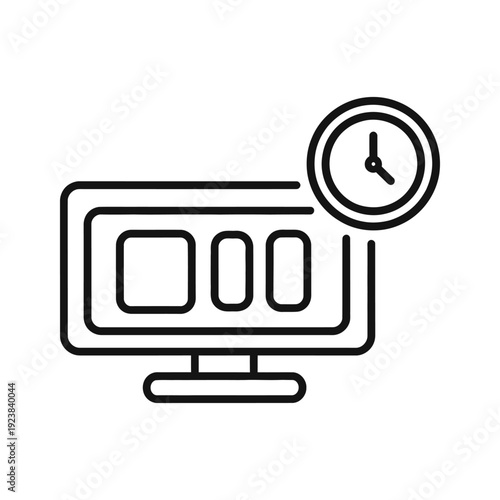 Minimalist vector illustration of a vintage alarm clock displayed on an old television screen, symbolizing time management and productivity in a clean, modern design.