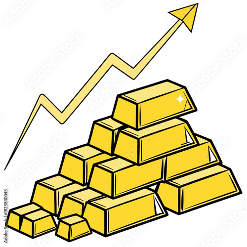 Gold bars stacked with rising graph arrow stacked gold 1
