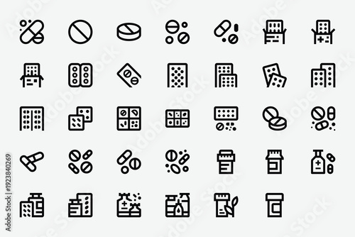 Medical Pills Line Icon Set