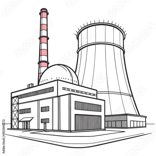 Nuclear power plant with cooling tower and reactor building 2