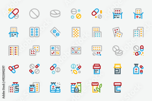 Medical Pills Color Icon Set