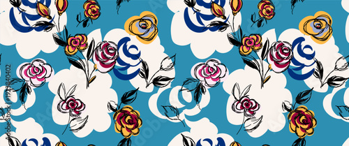 Seamless doodle flower pattern. Seamless abstract pattern design in vector
