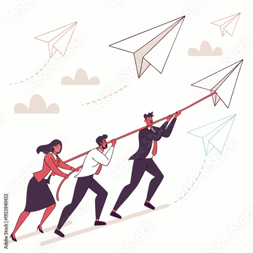 Business team launching paper airplanes collaboration 1