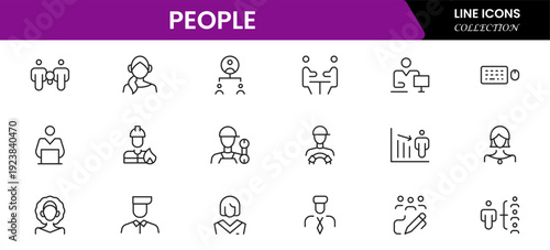 People icon set in flat style. Line icon set. Management line icons. Line Business People. Human resources. office management. Vector illustration.