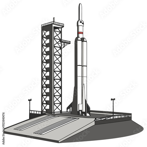 Ultra clean realistic depiction of space launchpad