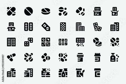 Medical Pills Solid Icon Set