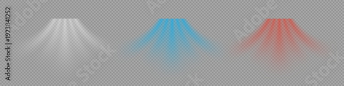 Airflow white blue red streams on transparent background with soft fading effect. Cooling and heating beams create gentle motion and smooth gradients. Modern realistic vector illustration.