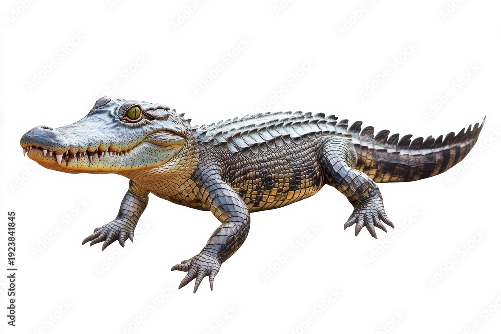 Fototapeta premium Crocodile walking on the ground during daylight in an open space
