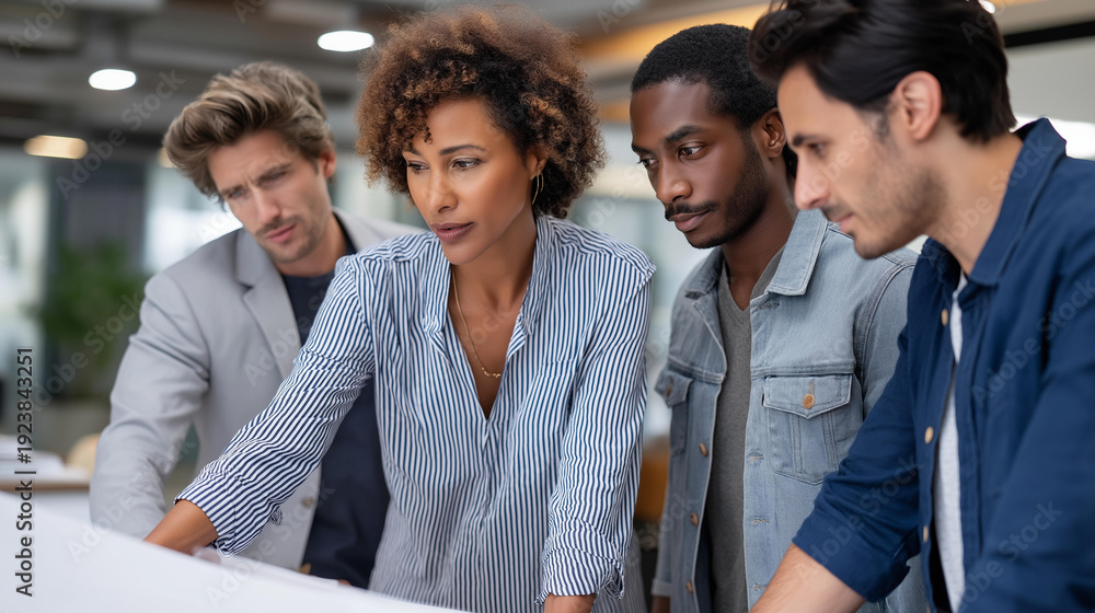 Obraz premium Business professionals collaborating with diverse team, engaging collaborative discussion analyzing data, strategizing success teamwork essence capturing, with copy space