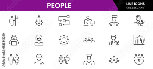 People icon set in flat style. Line icon set. Management line icons. Line Business People. Human resources. office management. Vector illustration.